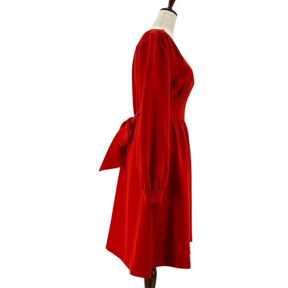 Kate Spade New York Womens 6 Dress Tie Long Sleeve V-Neck Red Party Cocktail - Picture 4 of 8